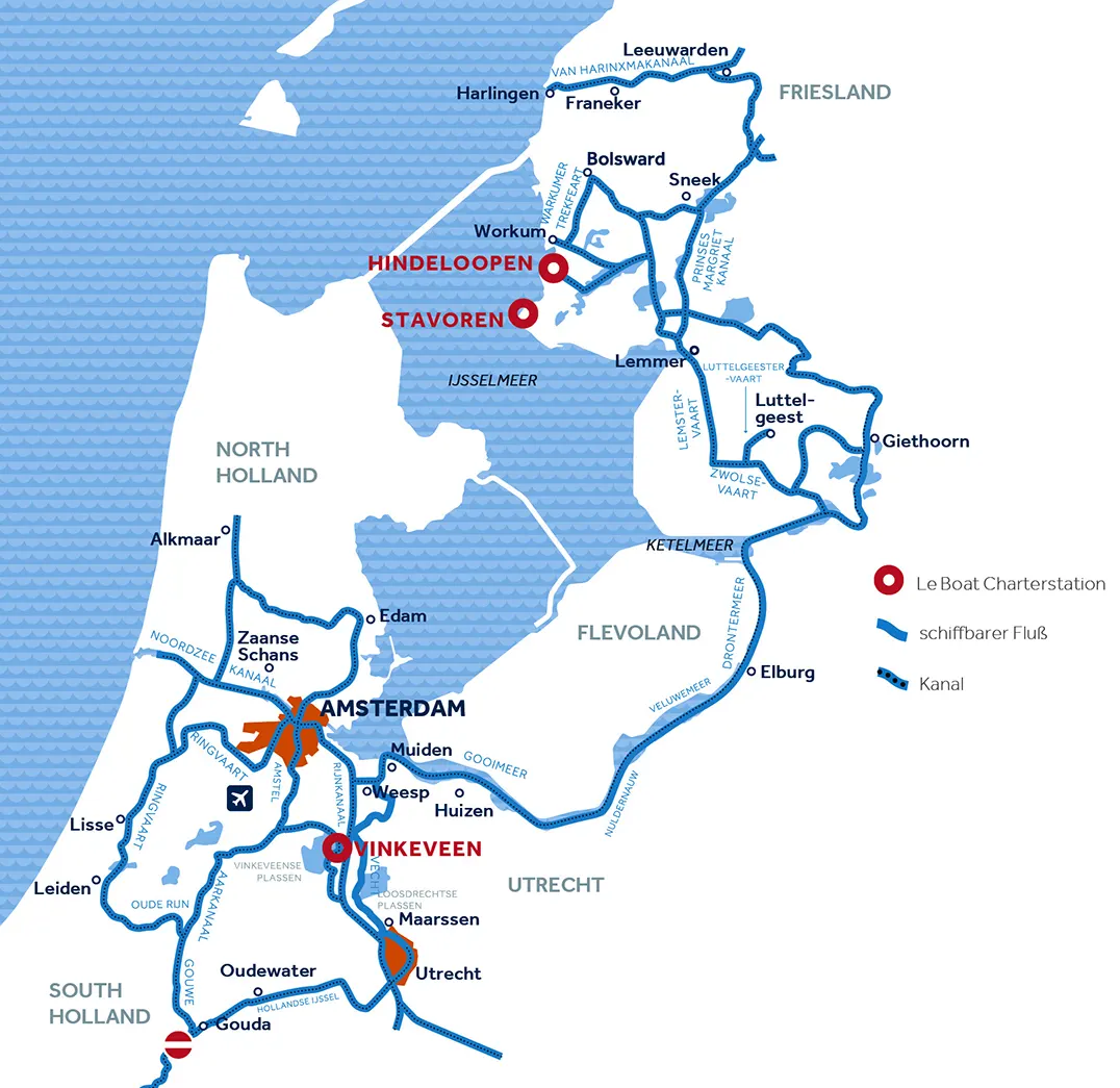 Hausboot-Charter in Holland - Übersichtskarte