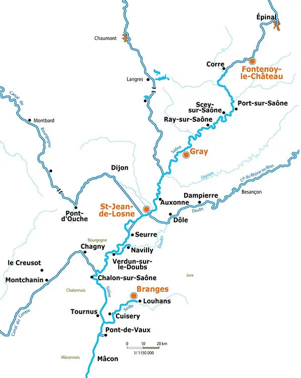 Karte Burgund, franche Comté, Saone