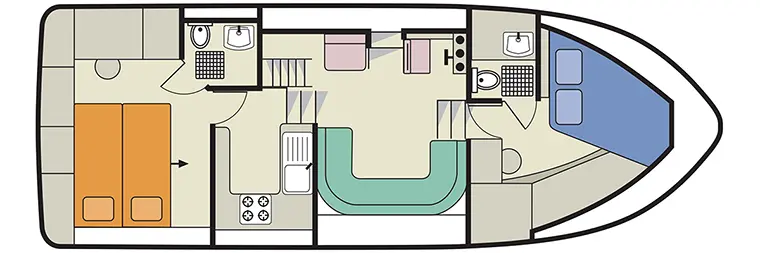 Hausboot 'Clipper' - Kabinenaufteilung - ein komfortables Boot mit 2 Kabinen Hausboot 'Clipper' - Kabinenaufteilung