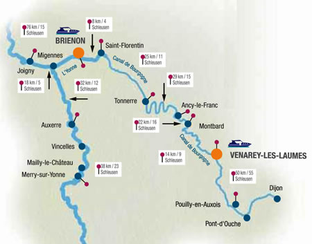 Hausboot im Burgund - Karte der Gewässer